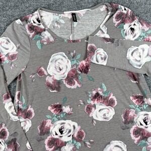 Massini Shirt Womens Medium Floral Lace Hem Long Sleeve Stretch Pullover Top